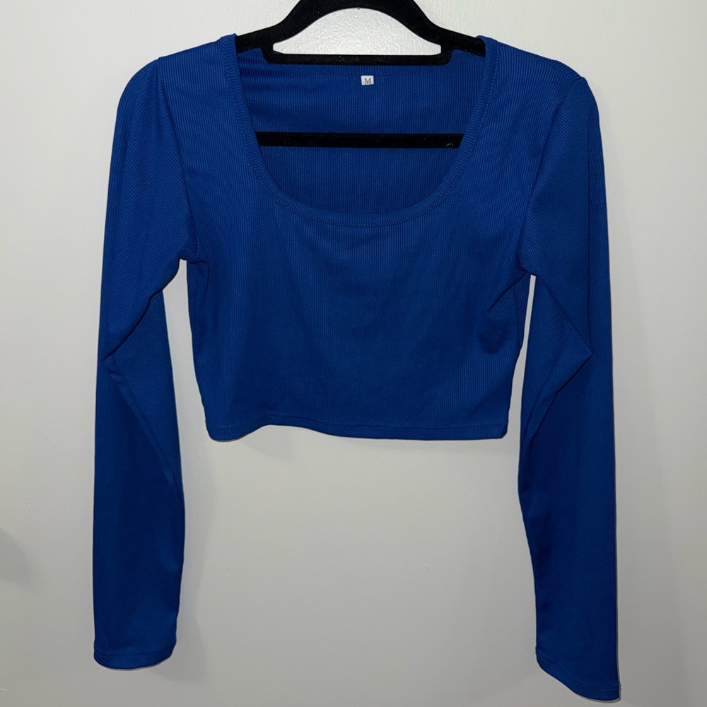 Royal Blue Long Sleeve Crop Top – Size M